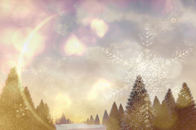 Snowy landscape with fir trees