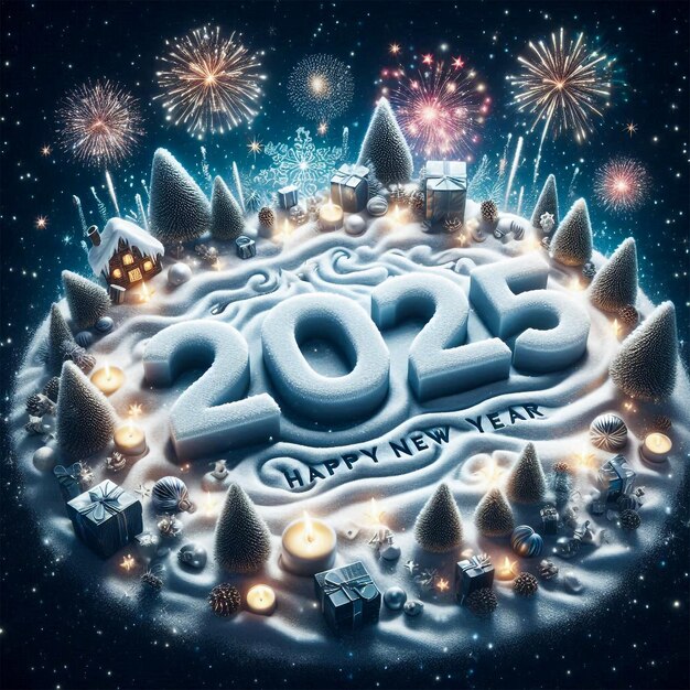 Snowy Landscape with Ice 2025 and Festive Lights | Premium AI-generated ...