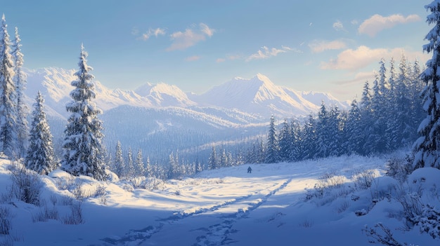 背景に山がある雪だらけの風景