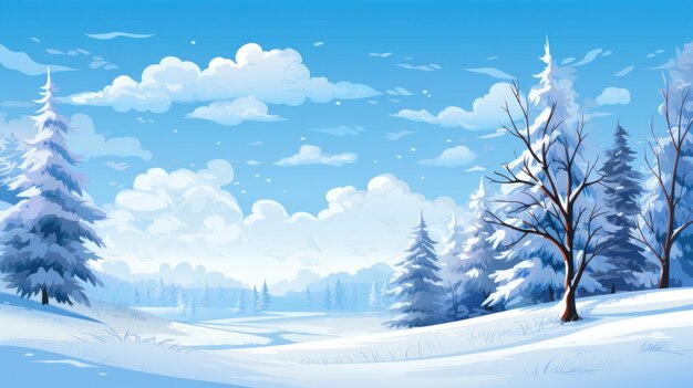 Photo a snowy landscape with trees and a blue sky