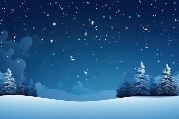 a snowy landscape with trees and stars