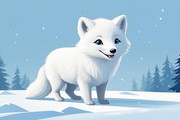 Photo snowy landscape with a white fox in the mountains 3d illustration