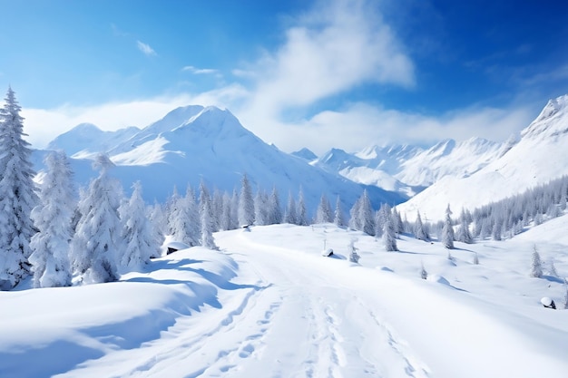 Snowy Majesty An Image Featuring a Winter Mountain Snowscape Courtesy of Generative AI