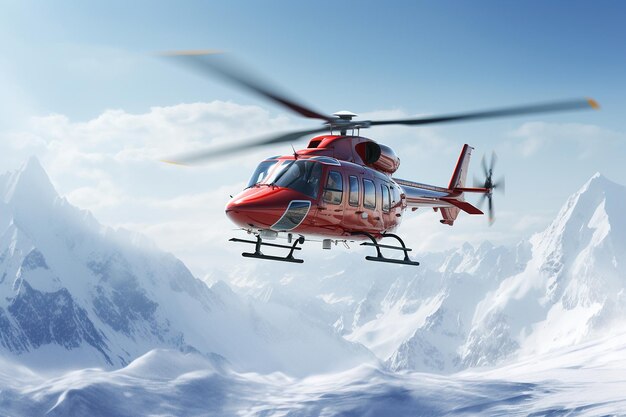 Snowy Mountain Helicopter Scene Generative AI