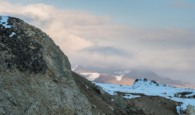 Snowy mountain and hills Winter mountain landscape