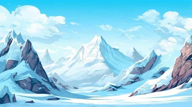 Snowy mountain landscape with a few clouds and a few snow generative ai