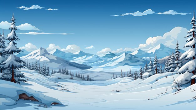 snowy mountain landscape with pine trees and snow covered mountains generativ ai