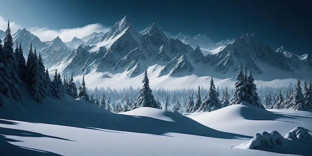 Photo a snowy mountain landscape with a snowy mountain in the background