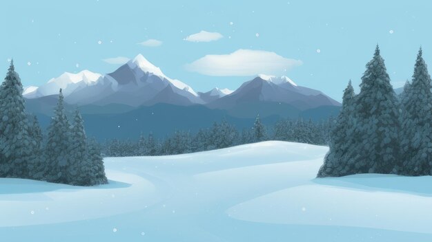 A snowy mountain landscape with a snowy mountain and a blue sky