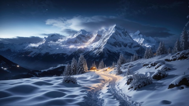 Snowy Mountain Night