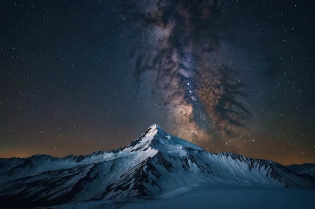 snowy mountain peak under starry galaxy majesty