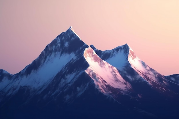 Snowy mountain range at sunset digital drawing