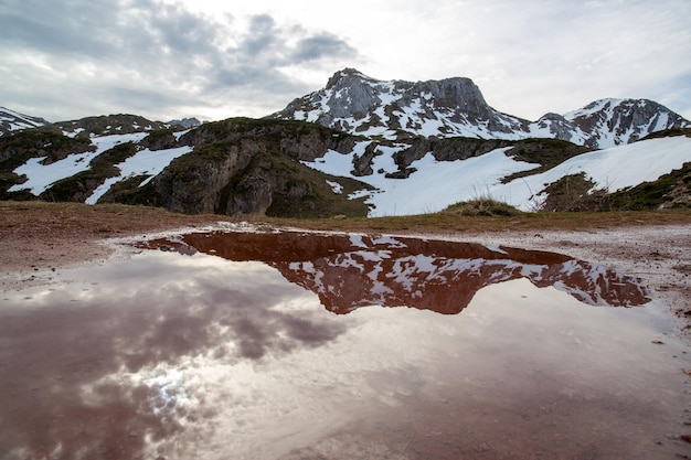 Фото Снежная гора, отражающаяся в озере