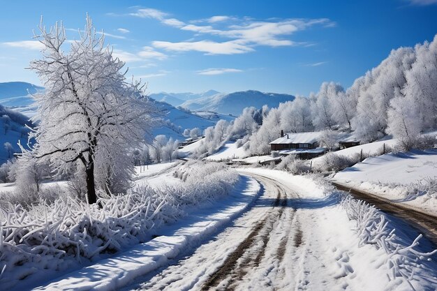 A snowy mountain road