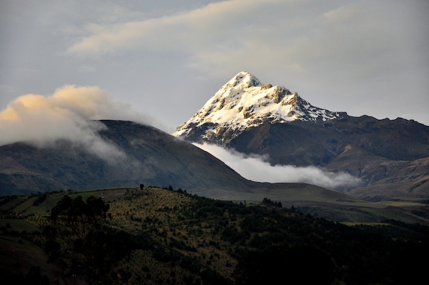 Snowy mountain with fog