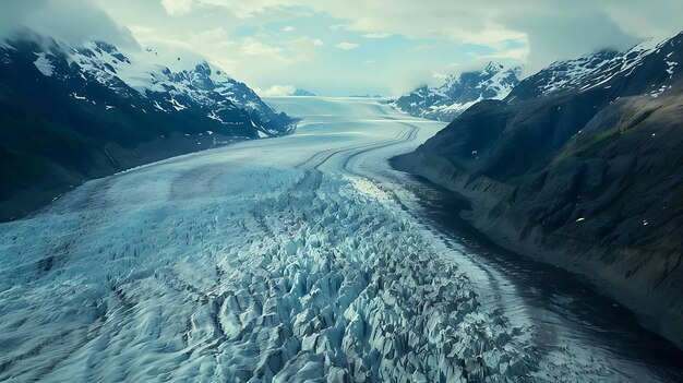 Photo a snowy mountain with a large glacier in the middle