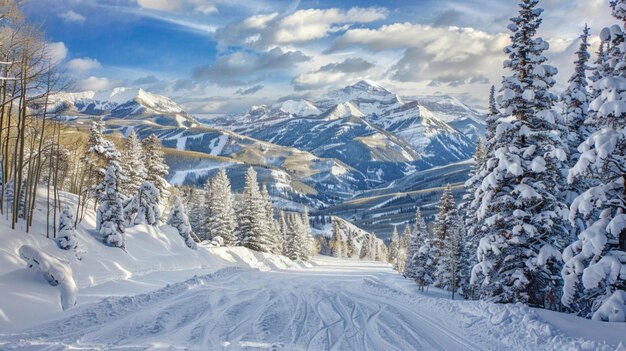 Photo a snowy mountain with a mountain in the background