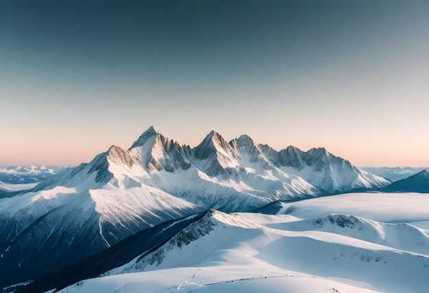 Photo a snowy mountain with a pink sky in the background