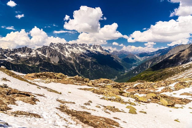 Snowy mountains Chamonix Mont Blanc HauteSavoie Alps France