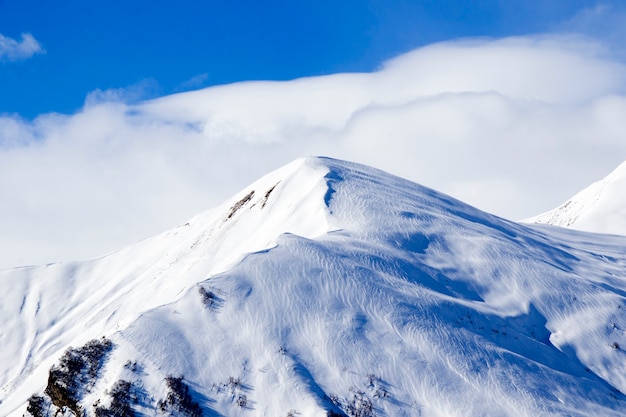 Snowy mountains landscape in gudauri, georgia. sunny day