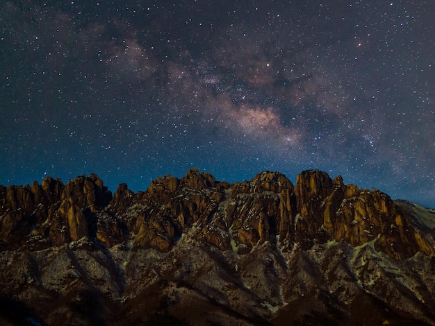 Photo snowy mountains and milky way