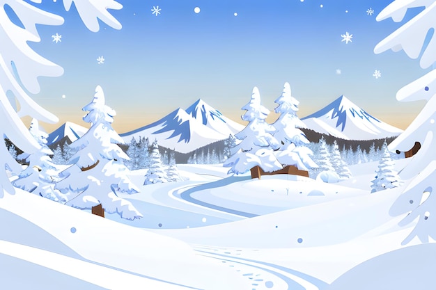 Snowy mountains with winter landscape