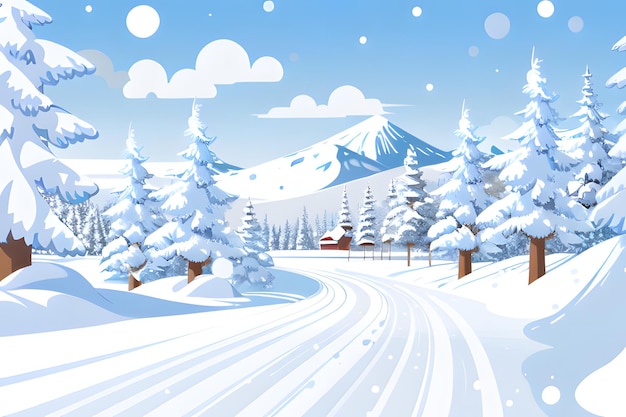 Snowy mountains with winter landscape