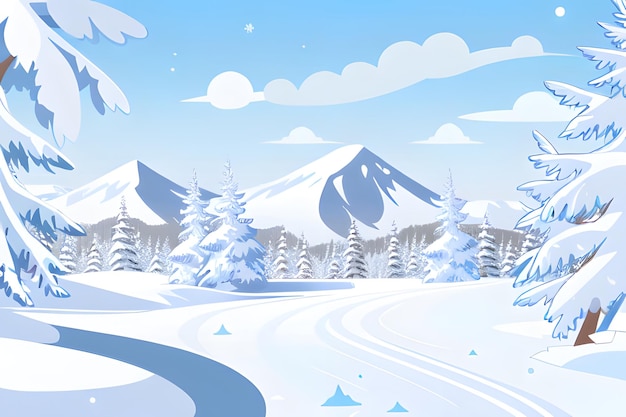 Snowy mountains with winter landscape