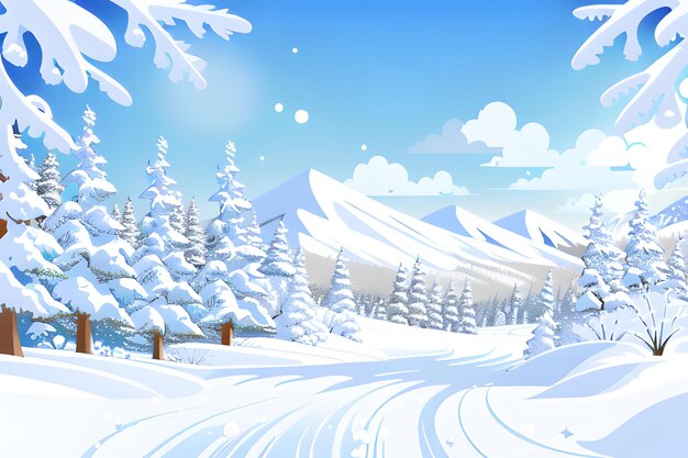 Snowy mountains with winter landscape