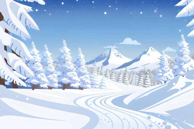 Snowy mountains with winter landscape