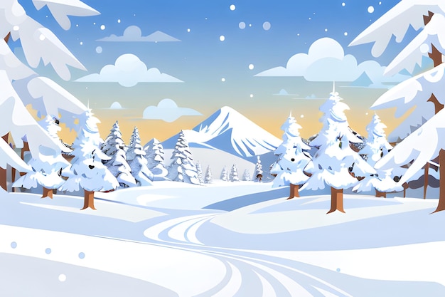 Snowy mountains with winter landscape