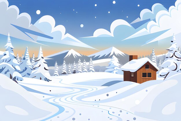 Snowy mountains with winter landscape