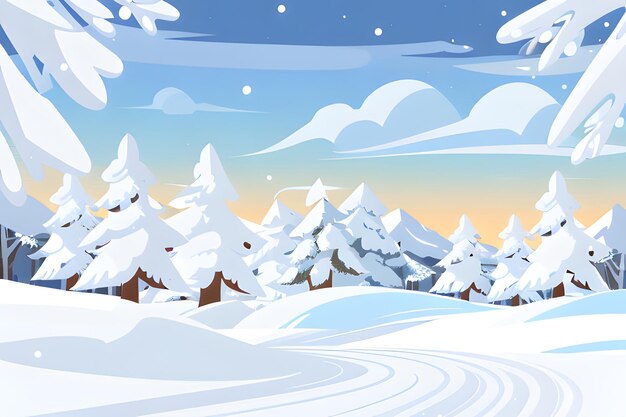 Snowy mountains with winter landscape