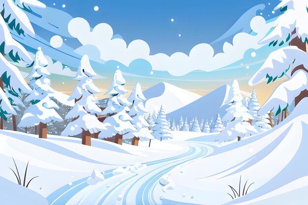 Snowy mountains with winter landscape