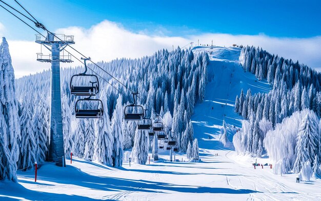 A snowy mountainside in the european alps at a ski resort