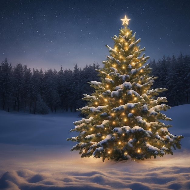 Snowy night christmas tree