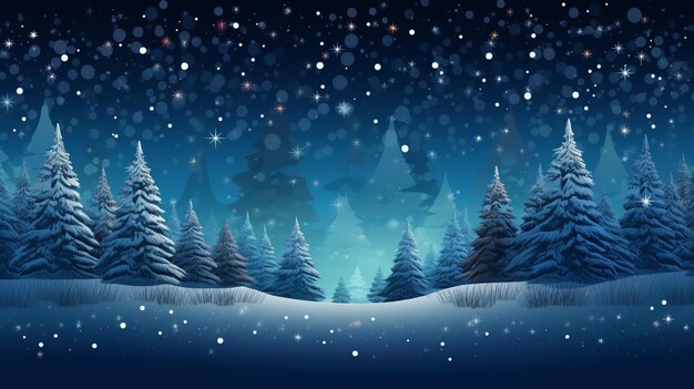 Snowy night scene with fir trees and a silhouette of a man on a horse generative ai