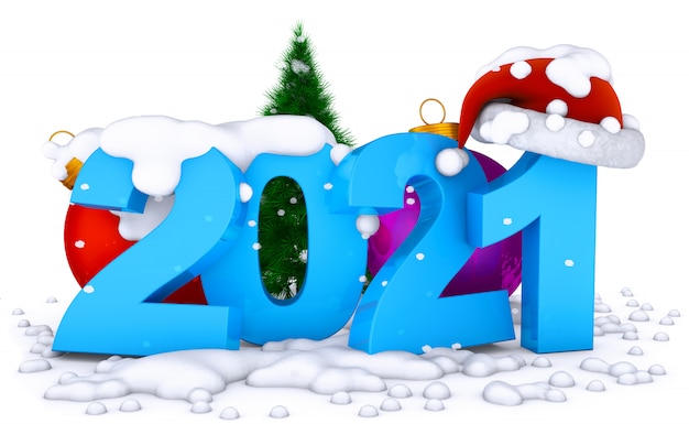 Snowy numbers 2021. Happy new year concept