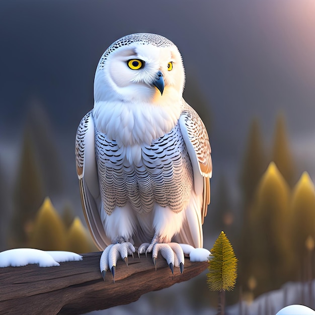 Snowy owl Abstract wildlife background 3d illustration