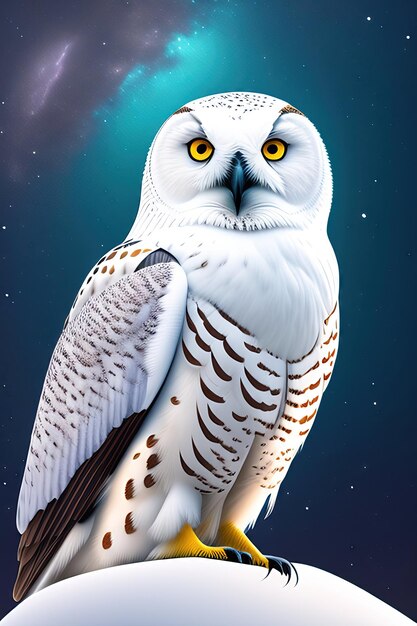 Snowy owl Abstract wildlife background 3d illustration