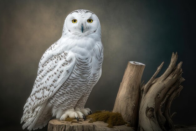 Snowy Owl Bubo Scandiacus with piercing yellow eyes AI Generation