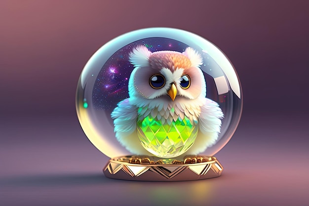 A snowy owl in a glass ball