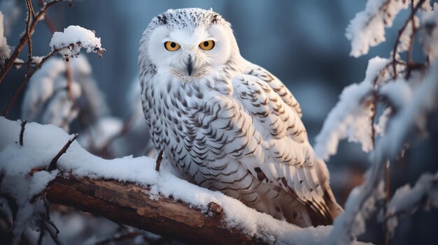 snowy owl perched on a branch AI Generative