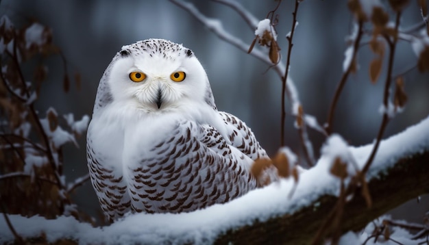 雪の中でシロフクロウ