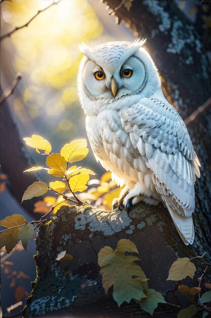 Snowy Owl Strix aluco in the forest