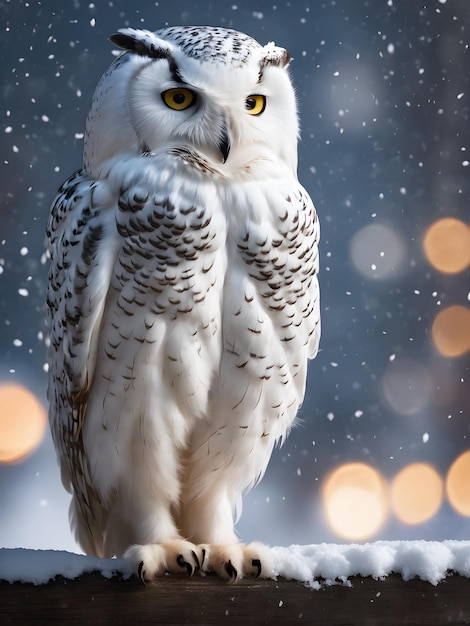 Snowy Owl With Snow Background