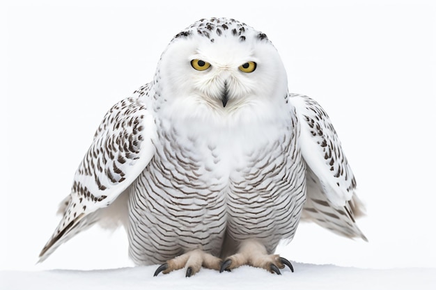 A snowy owl with white background