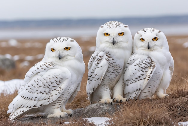 Premium Photo | Snowy owls huddled together in the arctic tundra