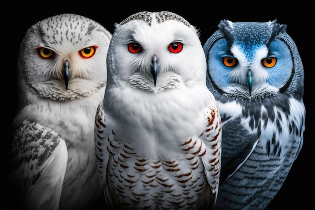 Snowy owls a species of owl are all white except for their black eyes