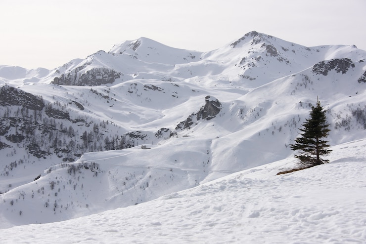 Photo snowy panorama in the alps